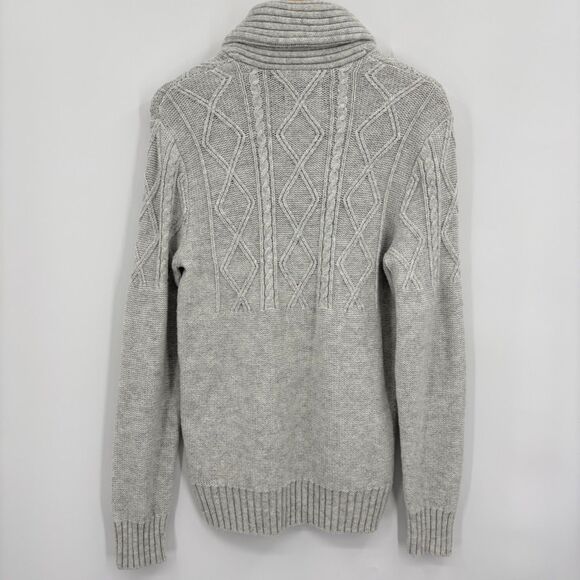 American Eagle Men's Popover Sweater, Size Med, Gray, Shawl Collar Cable Knit - Picture 2 of 9